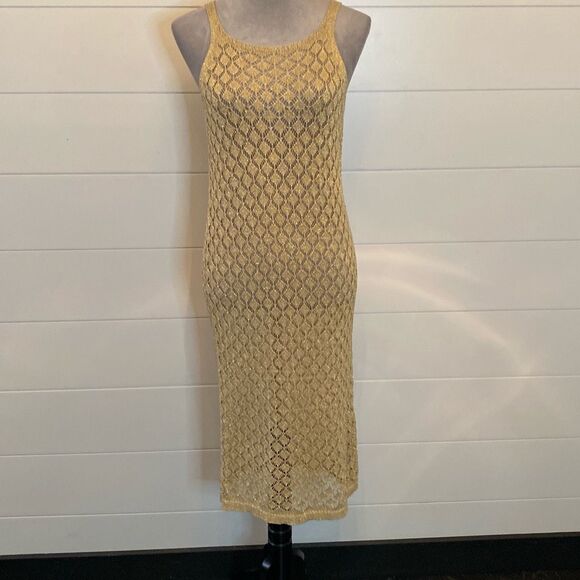 Floris Dresses & Skirts - Floris Crochet Gold Sheer Mesh Cover Up Ladies Dress Made in Italy